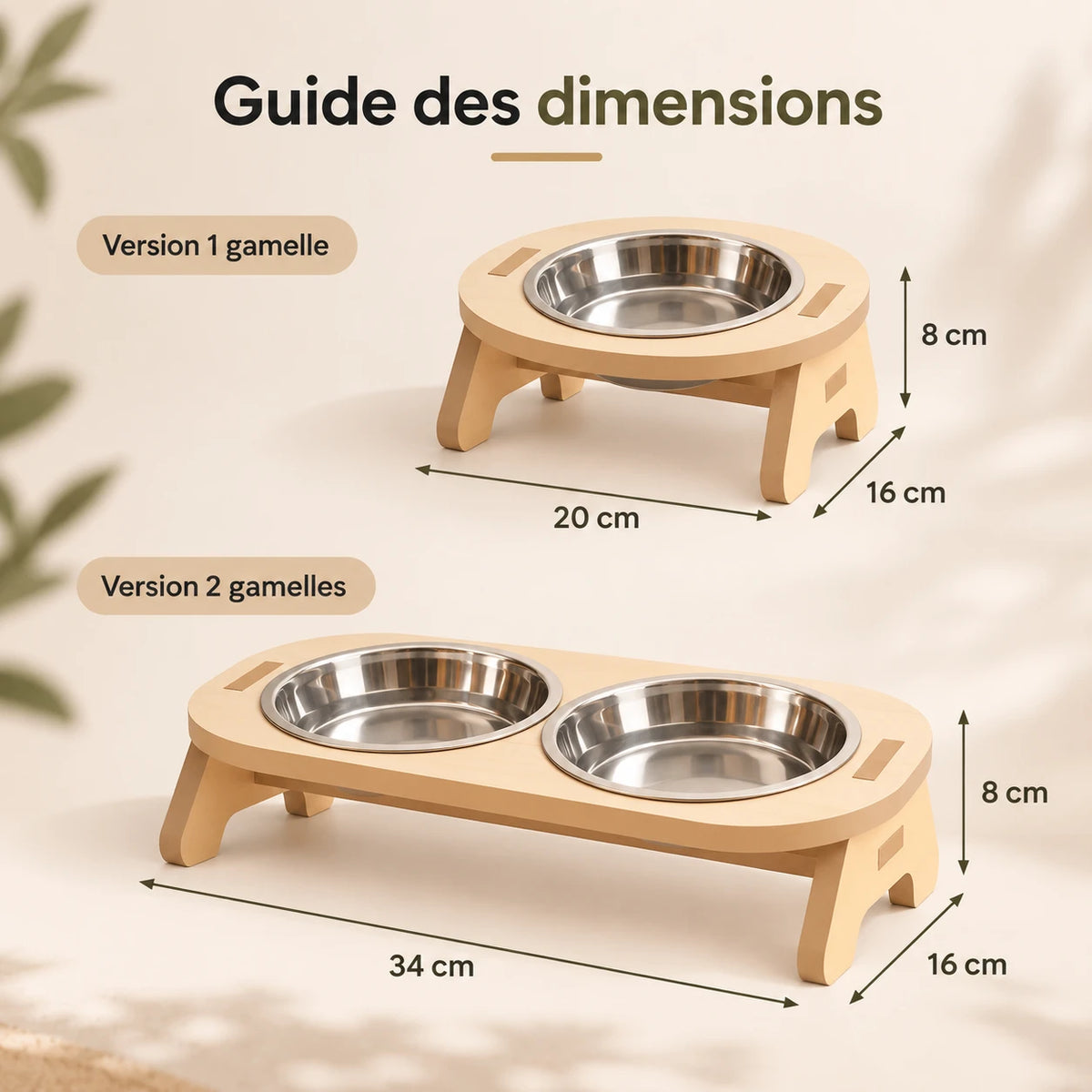 Dimensions des deux formats : Solo 20 × 16 × 8 cm, Duo 34 × 16 × 8 cm