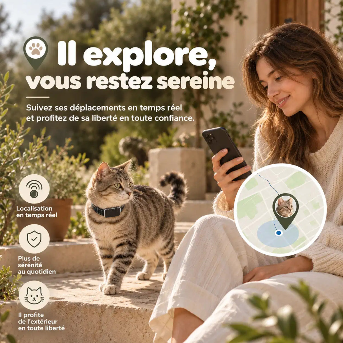 Collier GPS 4G pour Chat, Étanche IP68