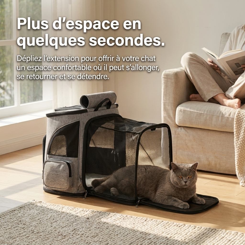 Sac à Dos Extensible pour Chat — Ventilé, Sécurisé, Grande Capacité
