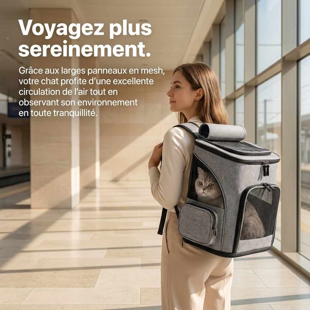 Sac à Dos Extensible pour Chat — Ventilé, Sécurisé, Grande Capacité