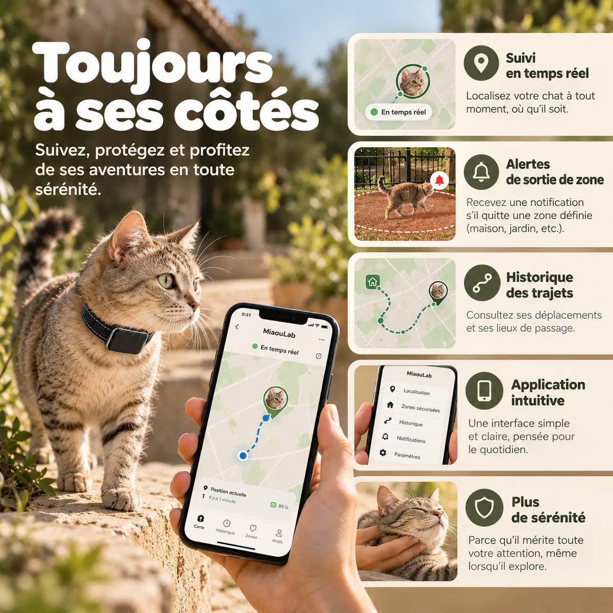 Collier GPS 4G pour Chat, Étanche IP68