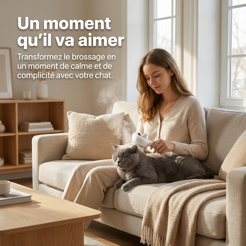 Brosse Vapeur pour Chat — Démêlage & Auto-Nettoyante