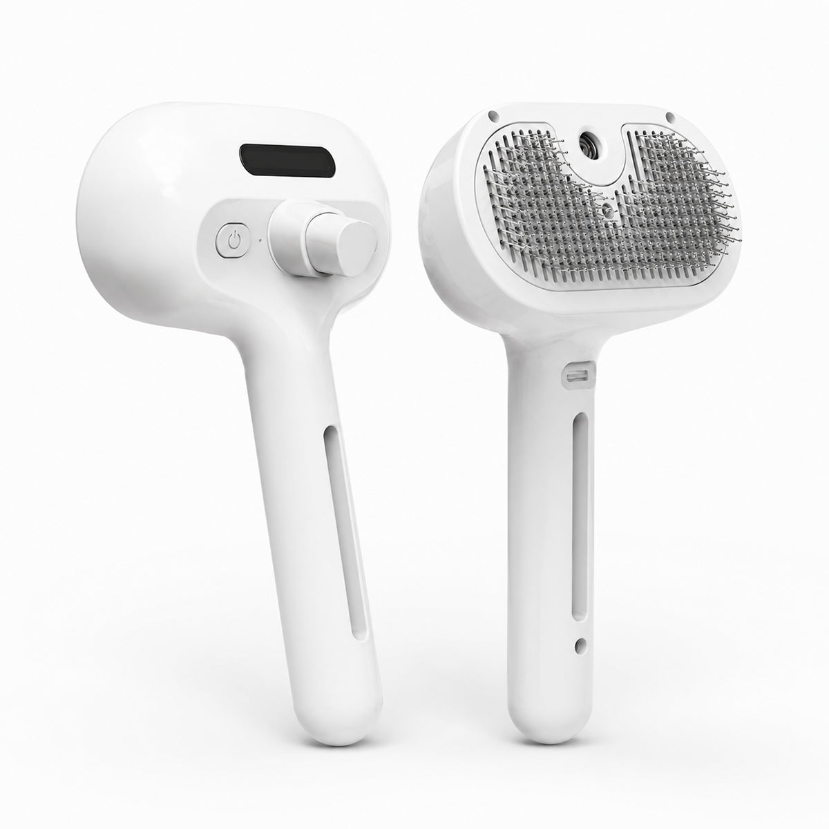 Brosse vapeur MiaouLab pour chat, blanche, avec son réservoir et ses picots rétractables