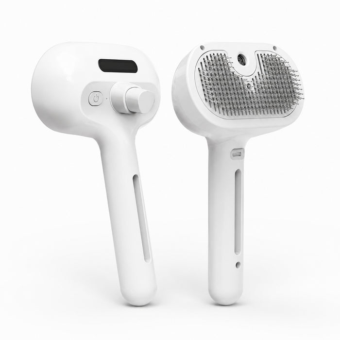 Brosse vapeur MiaouLab pour chat, blanche, avec son réservoir et ses picots rétractables