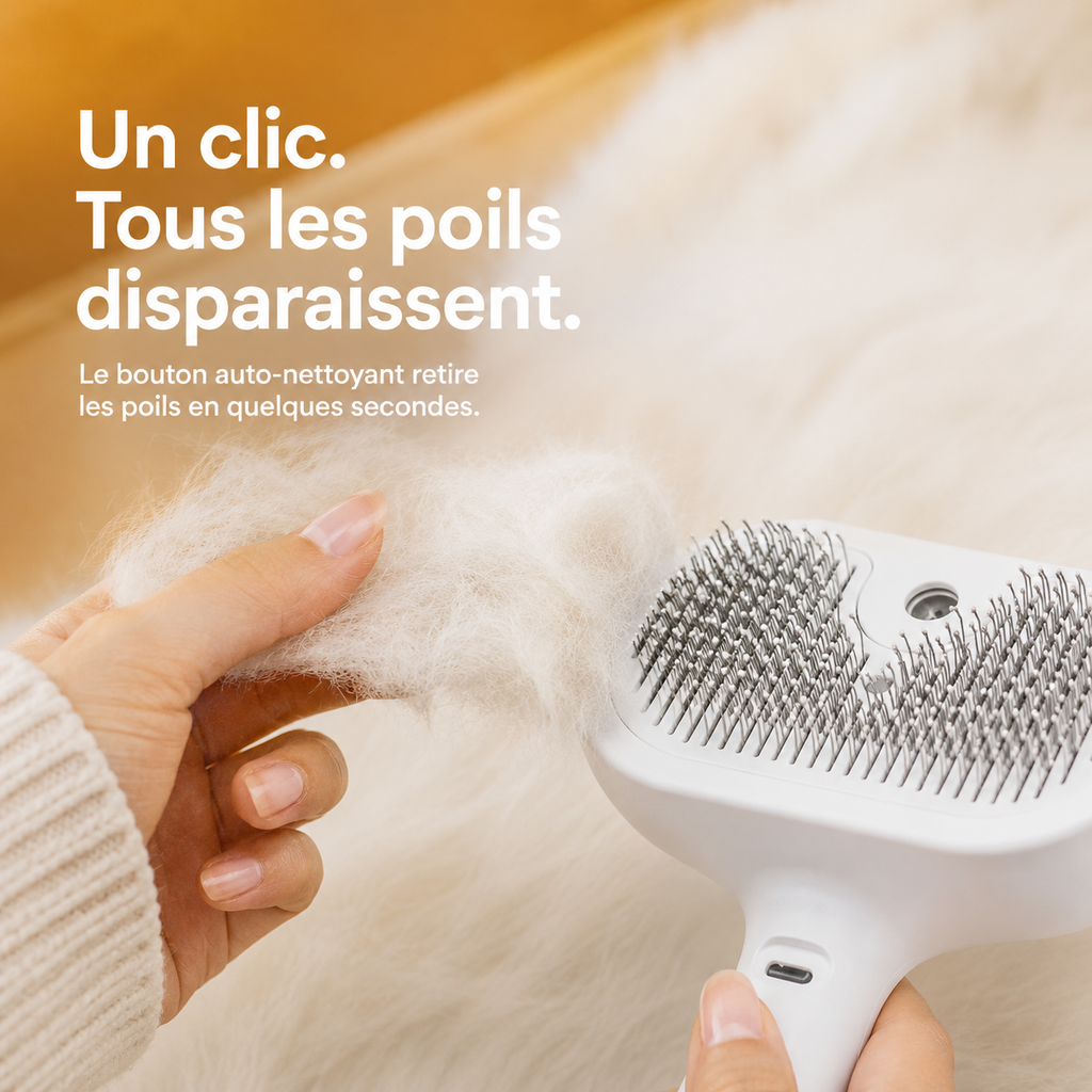 Brosse Vapeur pour Chat — Démêlage & Auto-Nettoyante