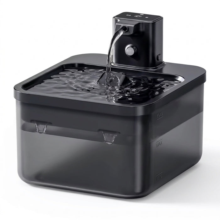 Fontaine à eau MiaouLab pour chat, plateau en acier inoxydable et réservoir transparent de 2,5 litres
