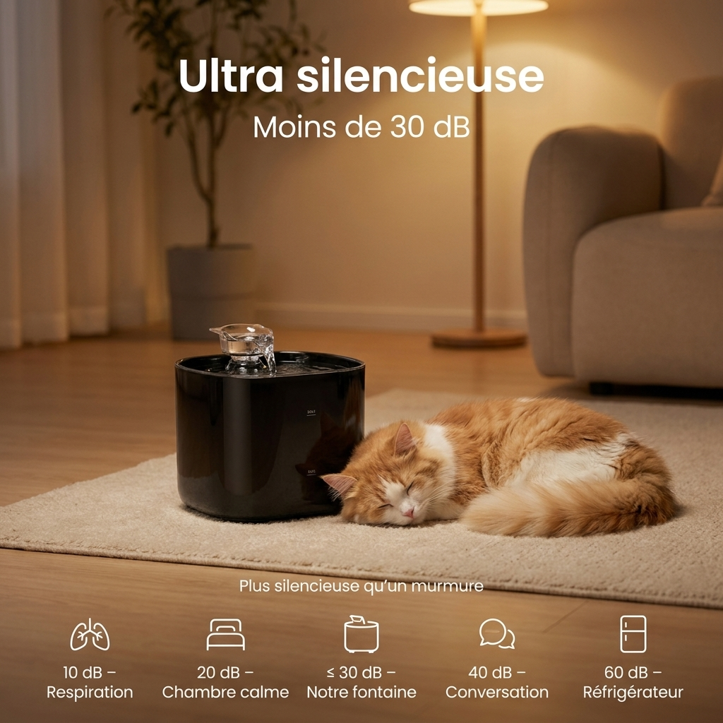 Fontaine à Eau pour Chat 2L, Silencieuse et Filtrée