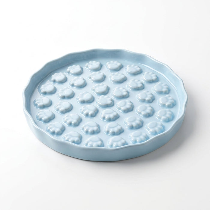 Gamelle anti-glouton MiaouLab en céramique bleue, vue de trois quarts