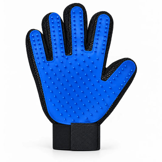 Gant de toilettage pour chat en coloris bleu, paume couverte de picots arrondis