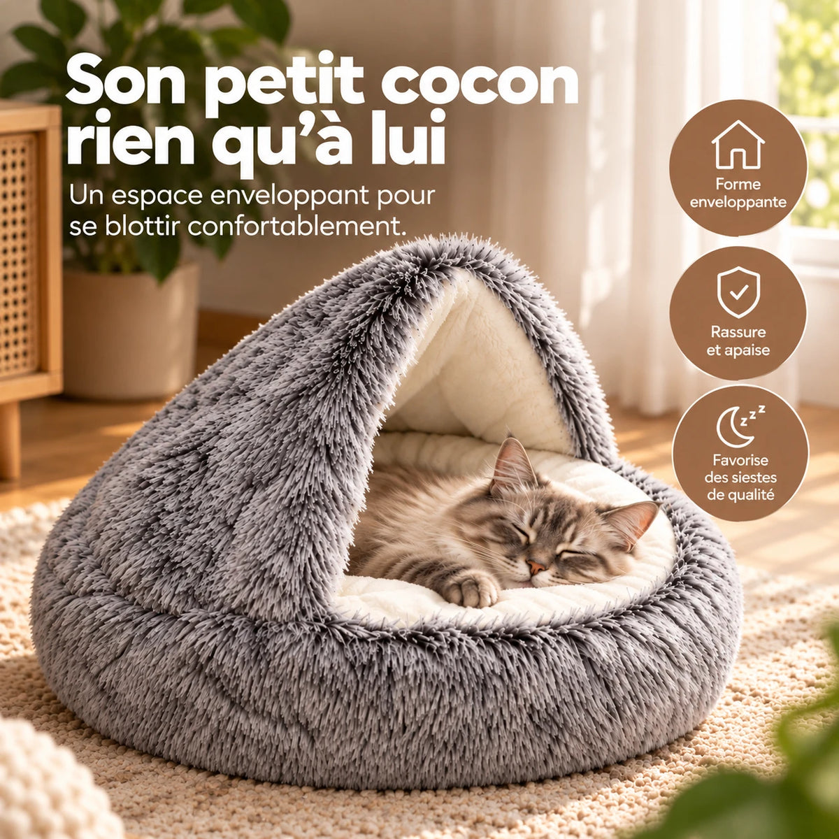 Le panier gris en situation, avec trois arguments illustrés sur la forme enveloppante