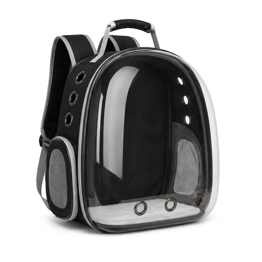 Sac à dos bulle MiaouLab pour chat, noir, avec son hublot panoramique en polycarbonate