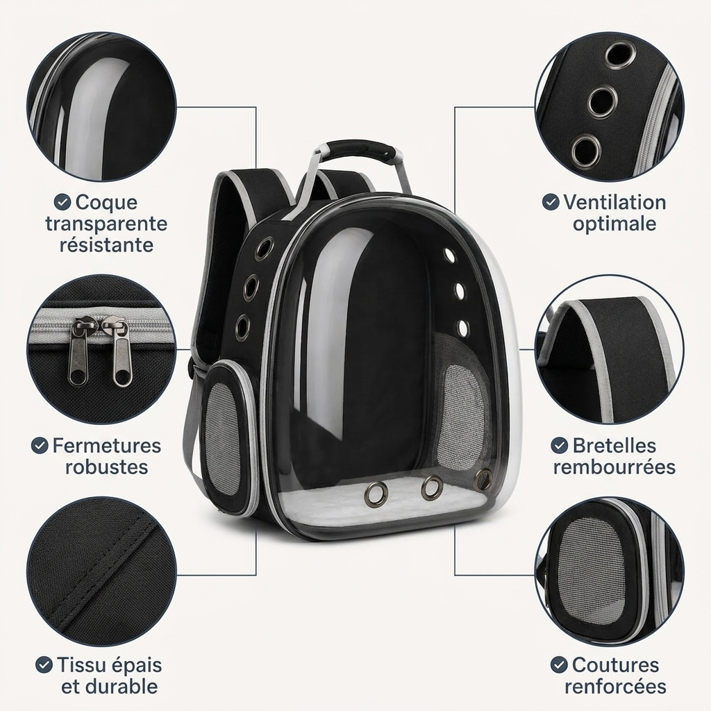 Sac à Dos Bulle pour Chat — Hublot Panoramique, Ventilé & Sécurisé