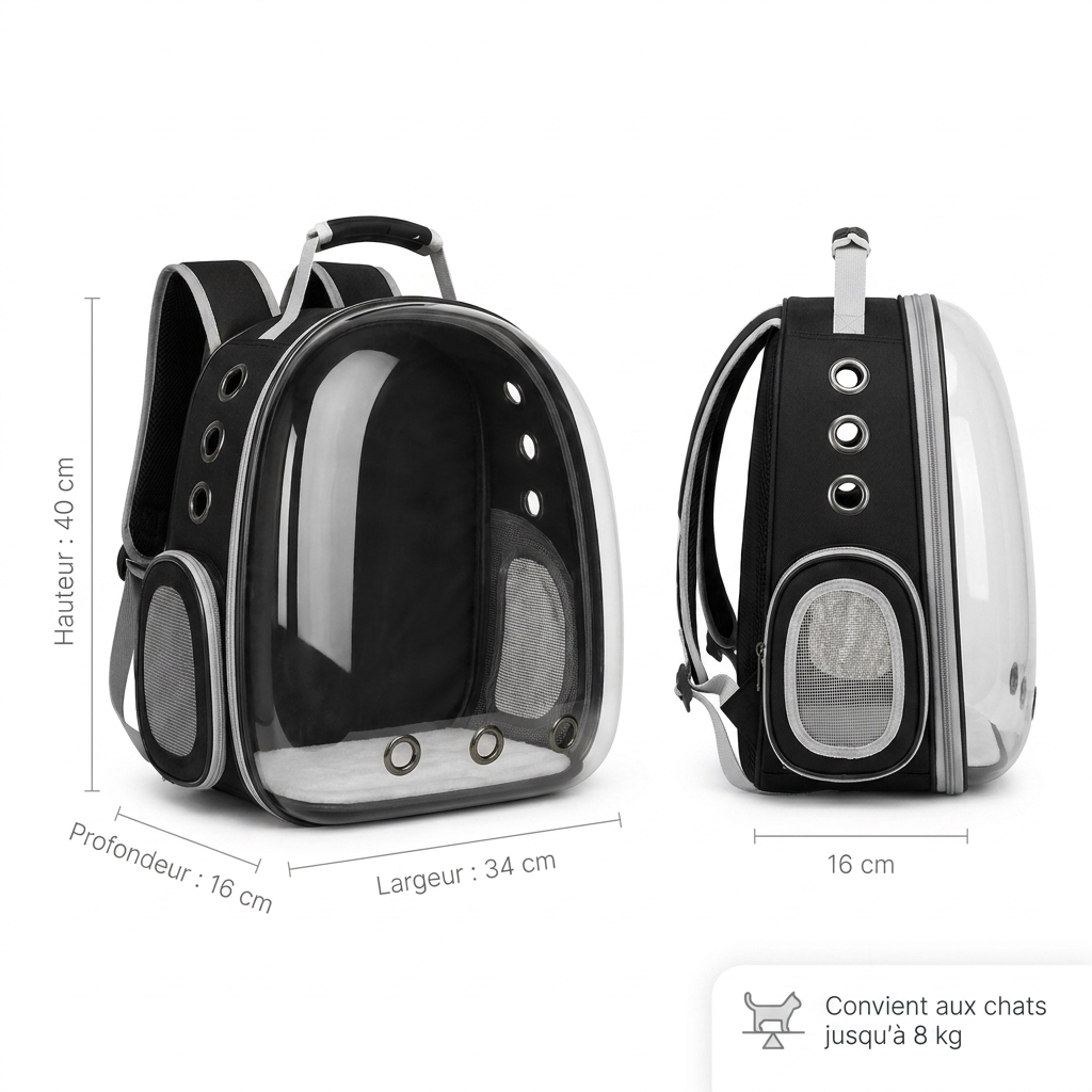 Sac à Dos Bulle pour Chat — Hublot Panoramique, Ventilé & Sécurisé
