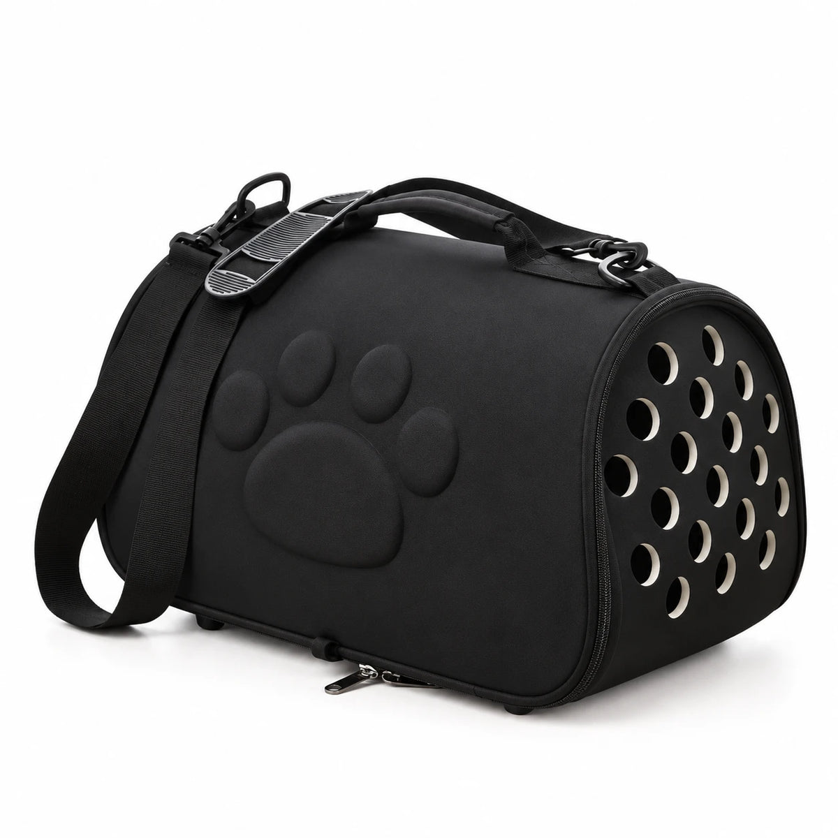 Sac de transport semi-rigide pour chat noir, poignée sur le dessus et bandoulière
