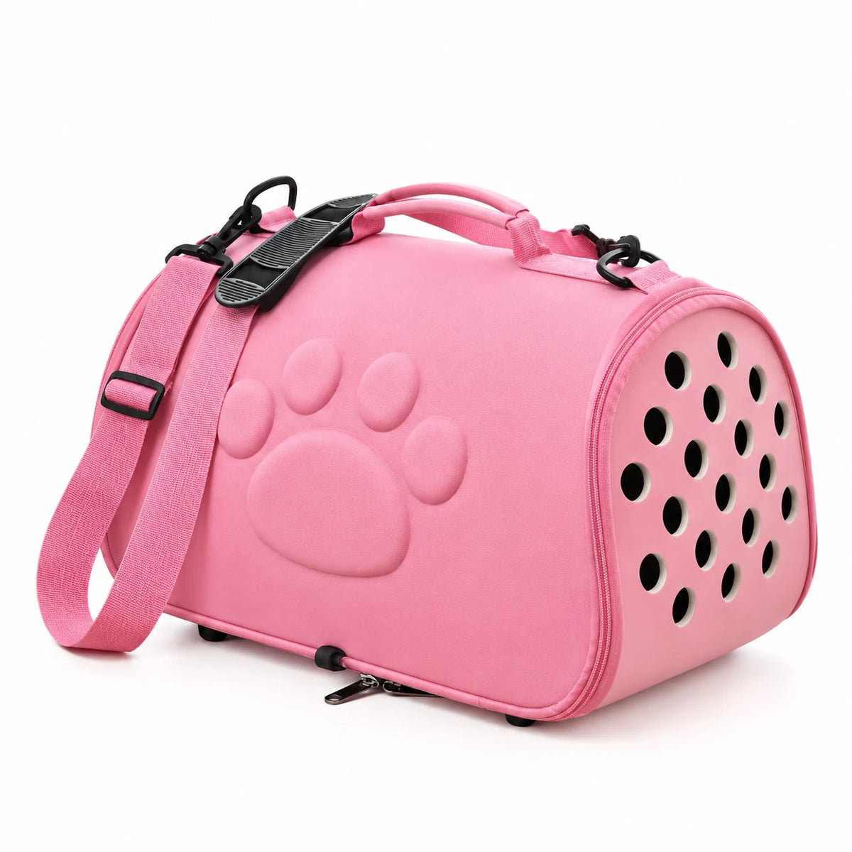 Sac de transport semi-rigide pour chat rose, bandoulière réglable à épaulette
